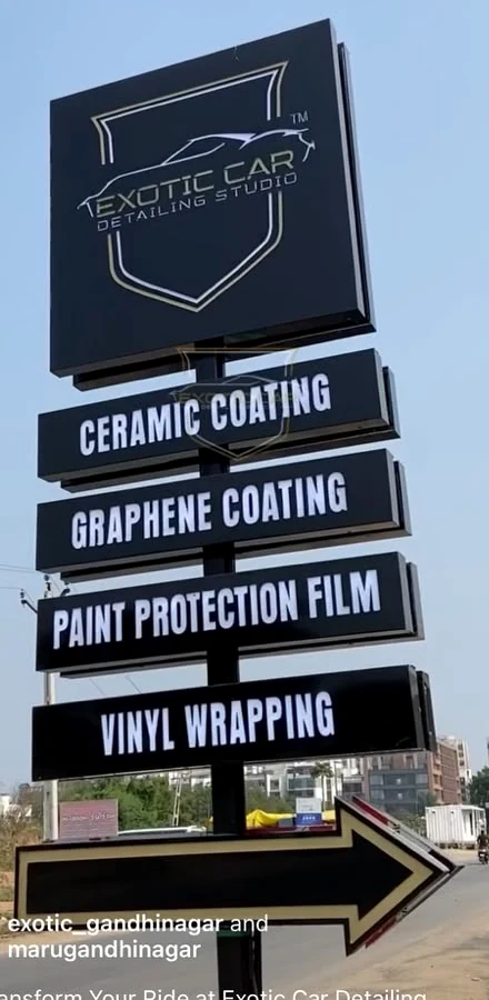 Exotic Car Detailing Studio road sign in Gandhinagar